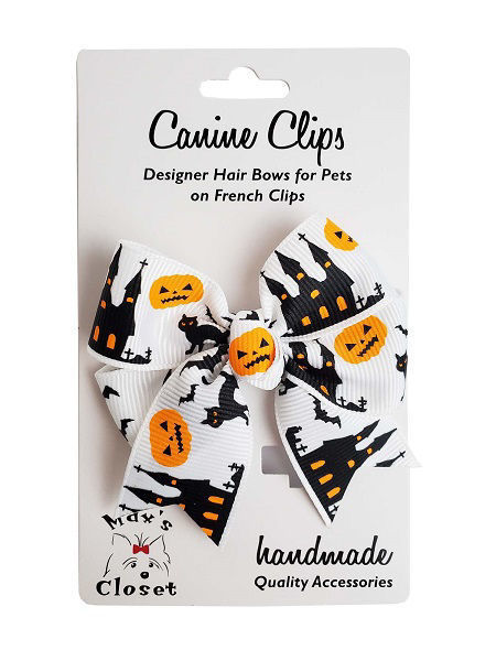 Picture of Hair Bow - Lg White/Pumpkin/Black Cat